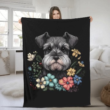 Discover Miniature Schnauzer Flower Garden Cute Puppy Dog Fleece Blankets
