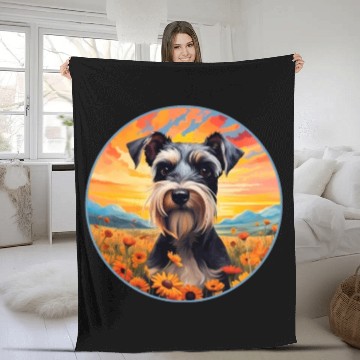 Discover Miniature Schnauzer Mountain Flower Cute Colorful Fleece Blankets