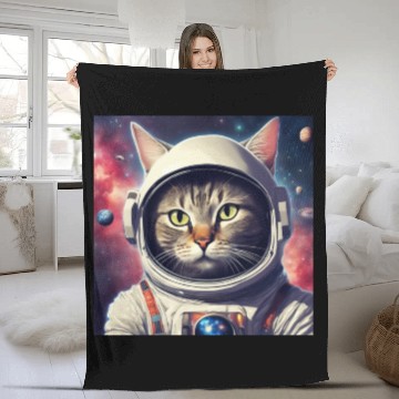 Discover space cat Fleece Blankets