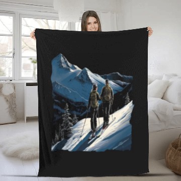 Discover Skiing Ski Snow Mountain Skier Couples Fleece Blankets