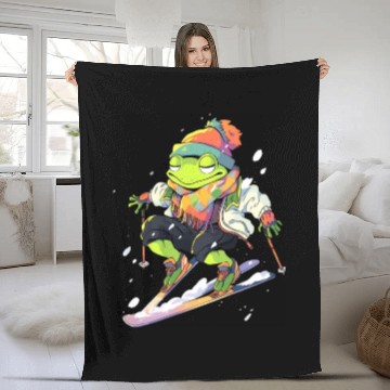 Discover Frog Skiing Skier Ski Winter Snow Fleece Blankets
