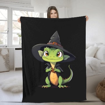 Discover Cute Halloween lizard with a witch hat. Fleece Blankets