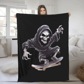 Discover Grim Reaper Shreds the Streets: Skateboarding for Fleece Blankets