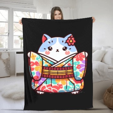 Discover Japanese cat or Neko Fleece Blankets