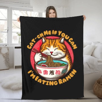 Discover I'm eating Ramen Japanese cat Fleece Blankets