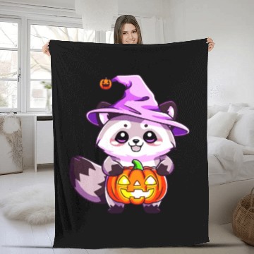 Discover Cute Halloween raccoon Fleece Blankets