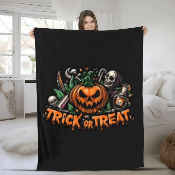 Discover trick or treat halloween pumpkin horror face Fleece Blankets