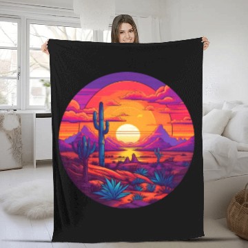 Discover Circular Hazy Desert Mountain Sunrise Fleece Blankets