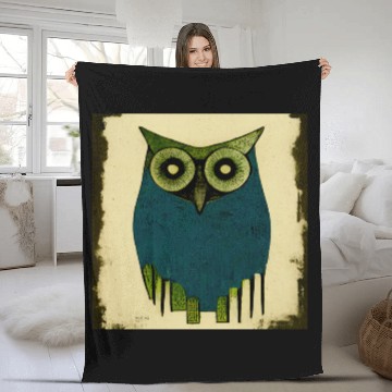 Discover Mod Owl: Woodcut Owl Fleece Blankets