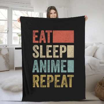 Discover Vintage Retro Eat Sleep Anime Repeat Gift Funny Fleece Blankets