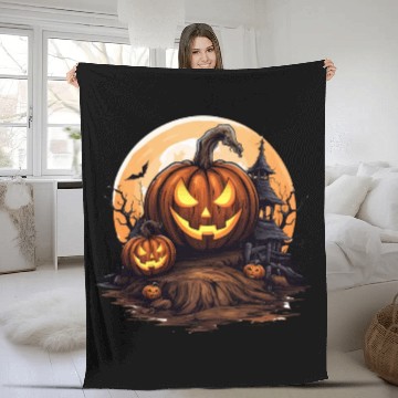 Discover Halloween Haunted House Spell Pumpkin Bat Fleece Blankets