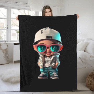 Discover The boy poses in stylish clothes hip hop Fleece Blankets