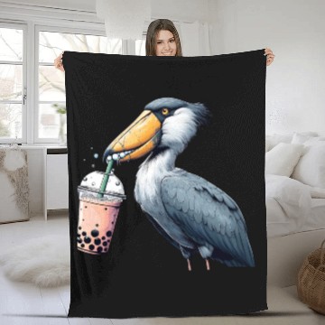 Discover Beaked stork with bubble tea Fleece Blankets