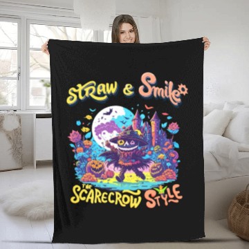 Discover Straw & Smile The Scarecrow Funny Cute Halloween Fleece Blankets