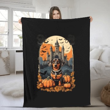 Discover Spook-tacular Dachshund Delight: Halloween Howl Fleece Blankets