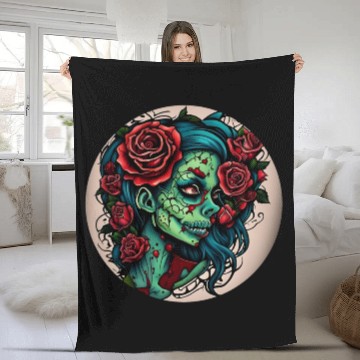 Discover Zombie Girl / Halloween / creepy / green / Comic Fleece Blankets