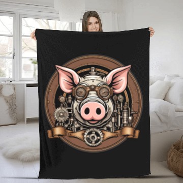 Discover Steampunk Pig / Animal / Old School / Retro Fleece Blankets