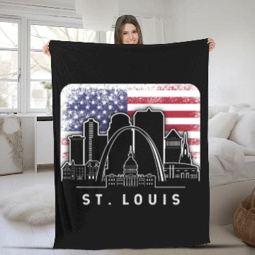 Discover St. Louis Missouri American Flag Vintage Fleece Blankets