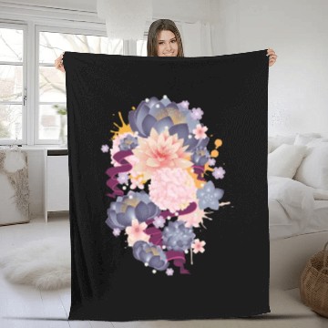 Discover Composition of water lilies, hydrangeas & succulen Fleece Blankets