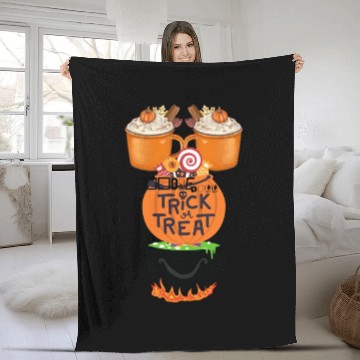 Discover pumpkin spice trick or treat witches brew Fleece Blankets