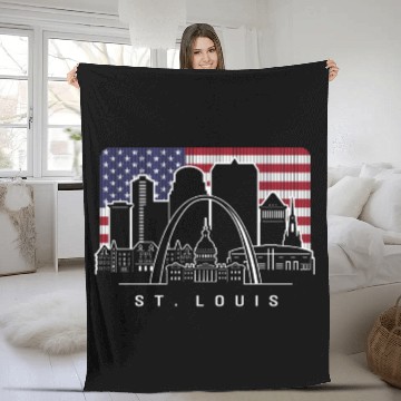 Discover St. Louis Missouri American Flag Fleece Blankets