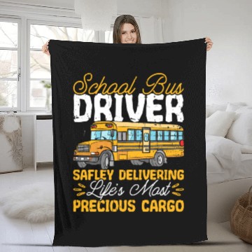 Discover School Bus Adult Delivery Specialist Bus Driver Fleece Blankets