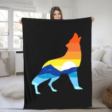 Discover Camping Hiking Retro Mountains Outdoors Camp Wolf Fleece Blankets