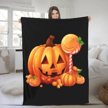 Discover Cute Halloween Pumpkin With Candy Fleece Blankets