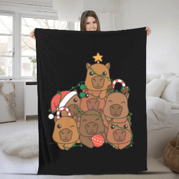 Discover Capybara Christmas Tree Funny Animal Christmas Fleece Blankets