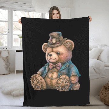 Discover Steampunk Vintage Teddy Bear Fleece Blankets