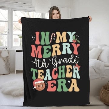 Discover In My Merry 4th Grade Teacher Era - Christmas Fleece Blankets
