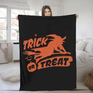 Discover Trick or Treat Orange Witch Halloween Fleece Blankets