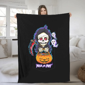 Discover Halloween Pocket Chibi Grim Reaper Trick or Treat Fleece Blankets