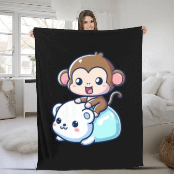 Discover Polar Bear Cute Monkey Companion Fleece Blankets