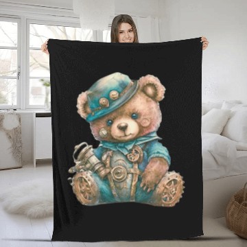 Discover Steampunk Vintage Teddy Bear Fleece Blankets