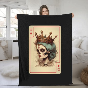 Discover Diamond Queen Gothic Poker Card Game Creepy Fleece Blankets