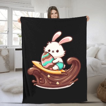 Discover Easter Bunny Surfboard Chocolaty Waves Fleece Blankets