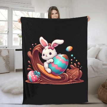Discover Easter Bunny Surfboard Chocolaty Waves Fleece Blankets