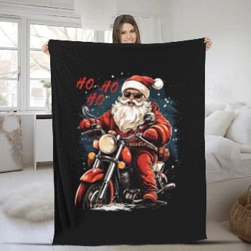 Discover Motorcyclist Santa Claus Motorcycle Christmas Fleece Blankets