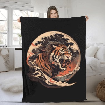Discover Tokyo Asia 80s Japanese Retro Tiger Fleece Blankets
