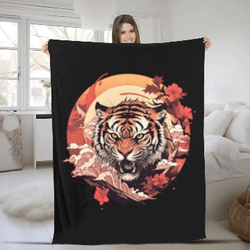 Discover Tokyo Asia 80s Japanese Retro Tiger Fleece Blankets