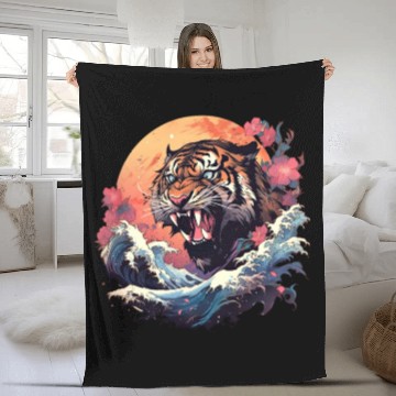 Discover Tokyo Asia 80s Japanese Retro Tiger Fleece Blankets