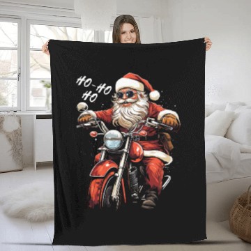 Discover Motorcyclist Santa Claus Motorcycle Christmas Fleece Blankets