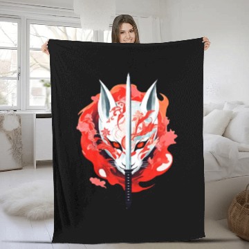 Discover Fox Maske Kitsune Japan Anime Kumiho Samurai Fleece Blankets