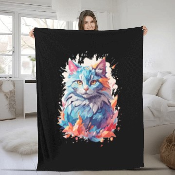 Discover Cute Crystal Fantasy Cat Design Fleece Blankets