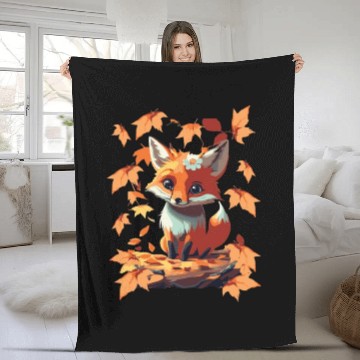 Discover Sweet cute fox in autumn Fleece Blankets