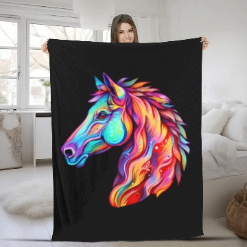 Discover Psychedelic Horse Head Gallop Equine Equestrian Fleece Blankets