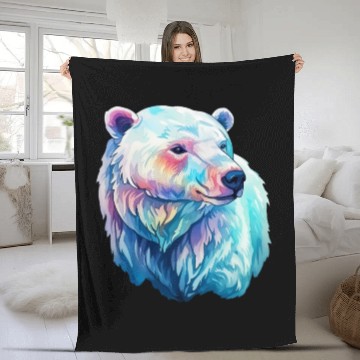 Discover Polar Bear Roar in Winter Wonderland Watercolor Fleece Blankets