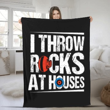 Discover I Throw Rocks At Houses Ice Sport Curling Curler Fleece Blankets