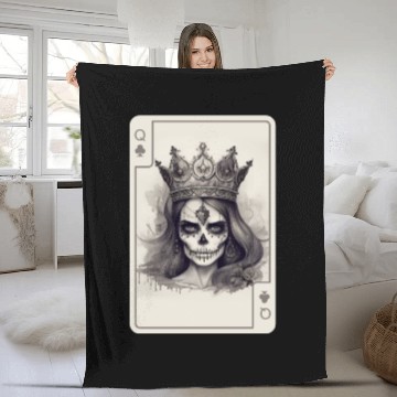 Discover Gothic Poker Card Game Creepy Queens Skull Fleece Blankets